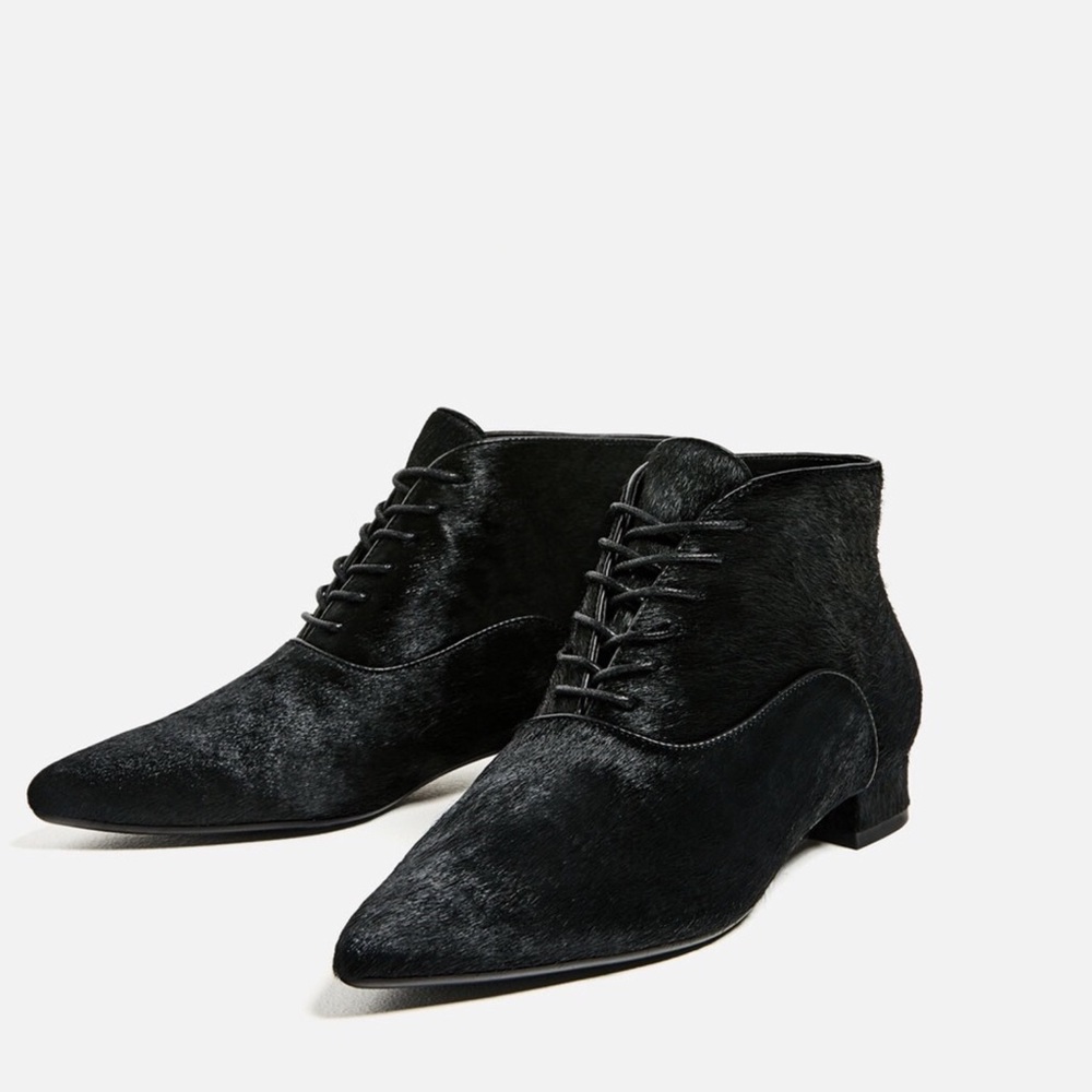 Genuine Cowhide Leather Lace Up Ankle Boots